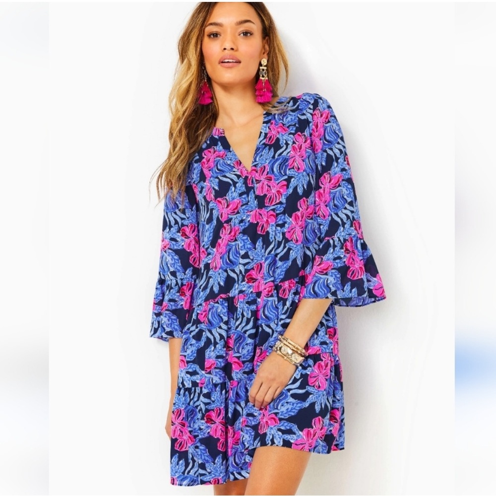 Lilly Pulitzer Gabriel 3/4 Sleeve Tunic Dress Low Tide Navy It’s Ofishel Size 14